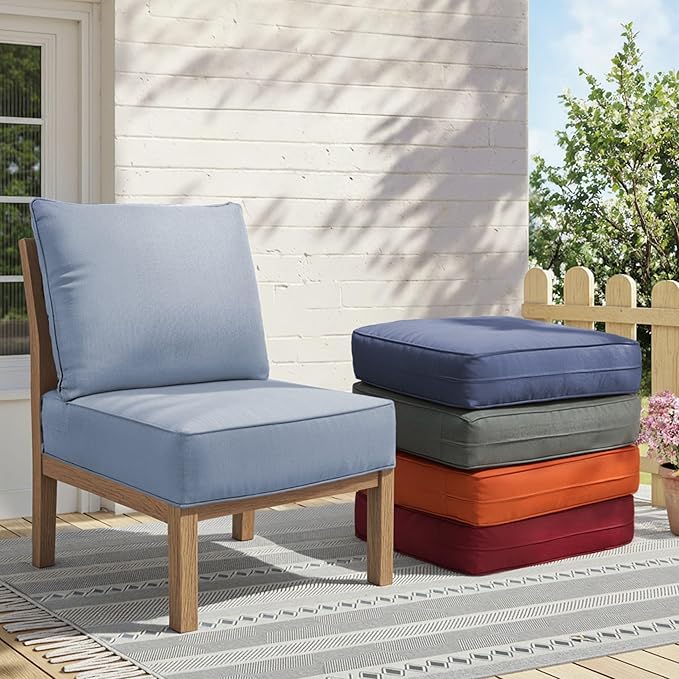 Outdoor Cushion Set for Furniture Patio Furniture, UV Resistant, Water Resistant - 6 Inch Thick Foam Garden Cushions– 24x24 Inch Patio Seat Covers for Chair/Sofa/Couch | Baby Blue | 10-Pack |