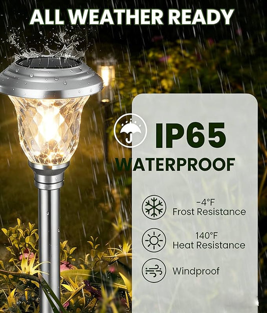 Beau Jardin 4 Pack Solar Pathway Lights White+ Color Changing Stainless Steel 3 Mode Outdoor Multicolor Metal Solar Powered Waterproof Glass for Garden Landscape Path Yard Walkway Driveway Silver
