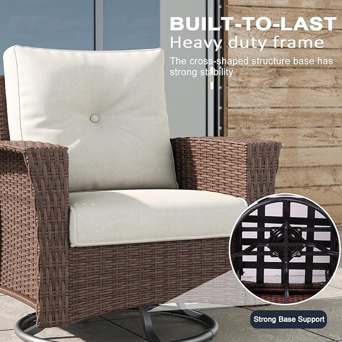 LayinSun 7 Piece Wicker Patio Furniture Set with Fire Pit Table, Classis Outdoor Conversation 360 Degree Swivel Chairs Set with Coffee Table