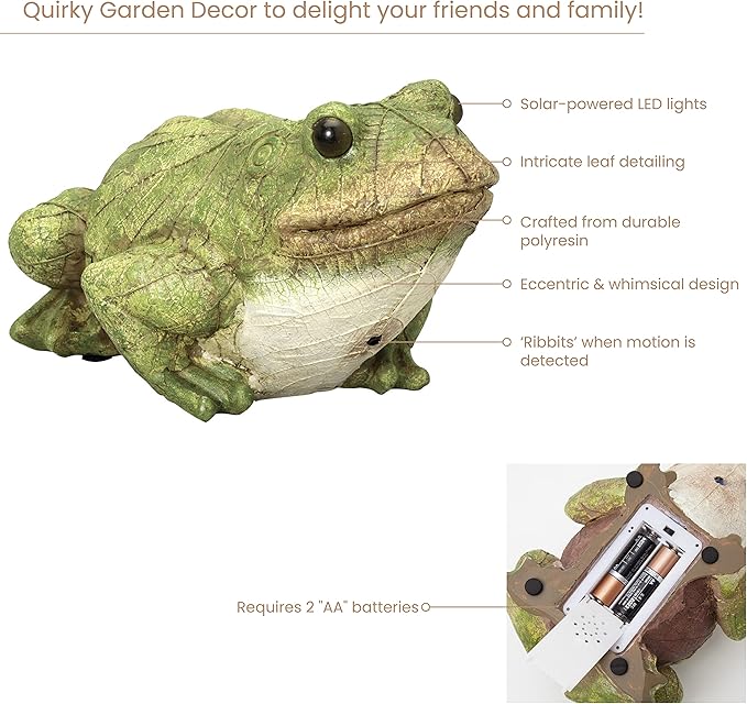 Bits and Pieces - Frog Motion Sensor and Detector Statue - Animal Gardening Gifts - Weather Resistant Garden Decoration Sculpture - 4½" x 8½"
