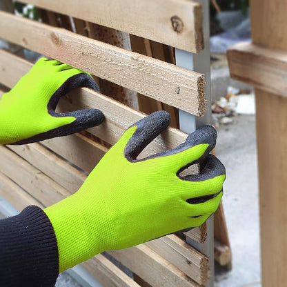 Evridwear Crinkle Latex Rubber Hand Coated Safety Work Gloves for Men Women General Multi Use Construction Warehouse Gardening Assembly Landscaping (Medium,Green 12 Pairs)