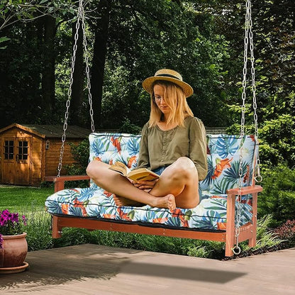 Swing Replacement Cushions with Backrest, 2 or 3 Seater Waterproof Non-Slip Overstuffed Swing Pad, Indoor/Outdoor Bench Cushion for Porch Chair Swing Garden Furniture (Summer, 40 * 63 in)