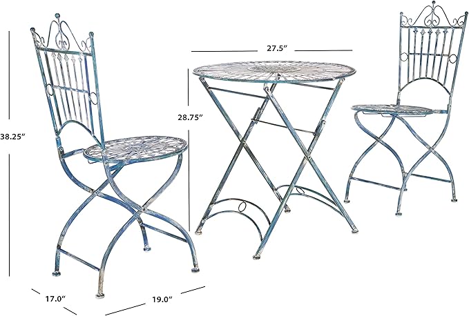 SAFAVIEH Outdoor Collection Belen Antique Blue 3-Piece Bistro Set