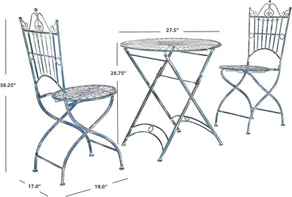 SAFAVIEH Outdoor Collection Belen Antique Blue 3-Piece Bistro Set