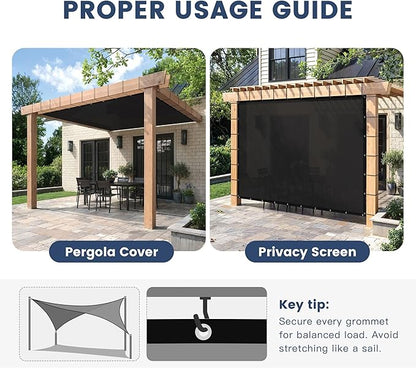 90% Sun Shade Cloth with Grommets, Customizing Outdoor Pergola Shade Cover Canopy, Heavy-Duty Mesh Tarp Patio Sun Screen for Lawn Garden Backyard, 7X20 FT, Black
