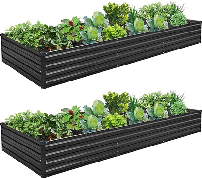 10×3×1FT(2PCS) Galvanized Raised Garden Bed Kit Metal Planter Boxes,Large Outdoor Planters Garden for Planting Vegetables,Flowers,Herbs -Black