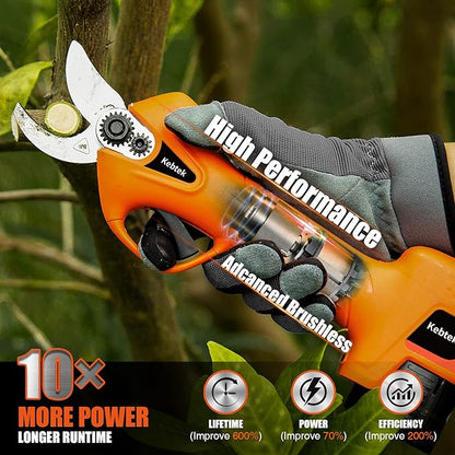 Pruning Shear Battery Powered, Kebtek Cordless Portable Electric Pruner with 2×2Ah Batteries 6-8H Runtime -16.8V 25MM/ Cutting Diameter, Lightweight 880g for Garden Tree Branch Pruning