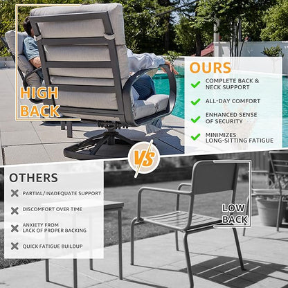 NATURAL EXPRESSIONS Patio Bistro Set, 3 Piece Outdoor Swivel Glider Rocking Chairs, Conversation Furniture with 2 Highback Rockers, 1 Table and 5" Cushion for Backyard,Porch,Yard,350lb. (Grey)