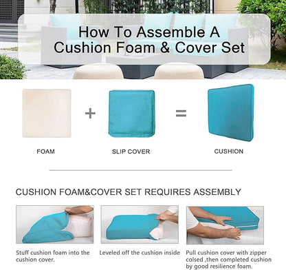 ARTPLAN Deep Seat Cushion with Backrest Set of 2 - All-Weather Outdoor Sofa Cushions for Sectionals-Polyester Fabric, Waterproof-High-Resilience Foam for Patio, Backyard Garden,Sky Blue