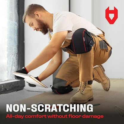 NoCry Flooring Knee Pads for Men with Extra-Wide Gel & Thick Foam Cushion — Floor-Safe Anti-Slip Leather Kneepads for Construction Work with Reinforced Adjustable Straps and Military-Grade Rivets