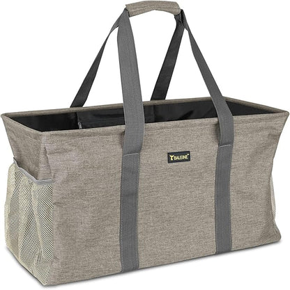 BALEINE Extra Large Utility Tote Bag with Reinforced Wire Frame, Reusable Grocery Bag for Shopping, Picnic (Beige, 22''x12''x10'')