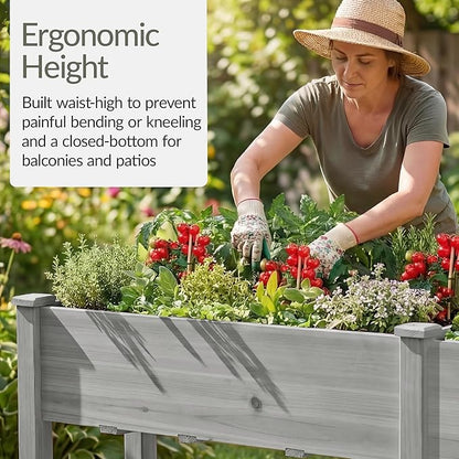 Best Choice Products 72x24x30in Raised Garden Bed, Elevated Wood Planter Box Stand for Backyard, Patio, Balcony w/Divider Panel, 6 Legs, 300lb Capacity - Gray