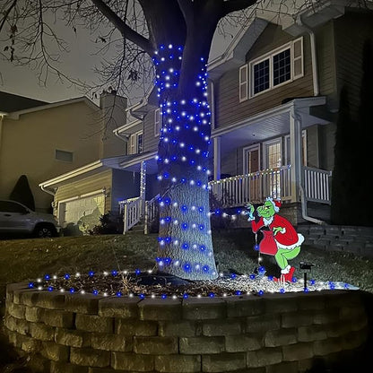 YEGUO Solar Christmas Lights Outdoor Waterproof, 2 Packs Each 33ft 100 LED Rope Lights, 8 Modes Fairy String Lights in Clear Thin Tube for Camping Fence Patio Garden Trampoline Deck(Blue and White)