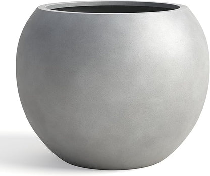 DTY Signature Mount Sherman Modern Indoor Outdoor Fiberstone Sphere Planter, Durable Round Garden Pot, Weather Resistant, Drainage Hole & Rubber Plug, Planter for Christmas Tree - Medium, Gray
