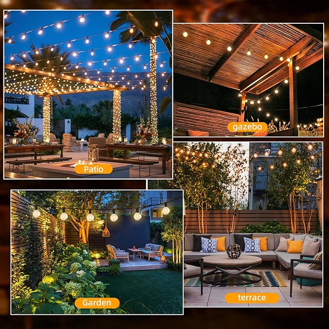 106Ft Outdoor String Light: G40 Waterproof Patio Lights with 12+1 Shatterproof Globe Bulbs-Connectable Hanging Christmas Lights for Backyard, Porch, Deck, Balcony, Garden, Home Decor