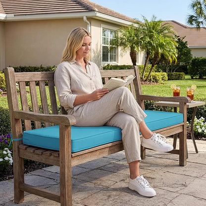 Summsun Outdoor Bench Cushion: Waterproof and Fade Resistant Patio Furniture Cushions - Non-Slip Bench Pad Cushion with Removable Cover for Garden Swing Porch Sofa Settee, 42 x 18 Inch, Teal