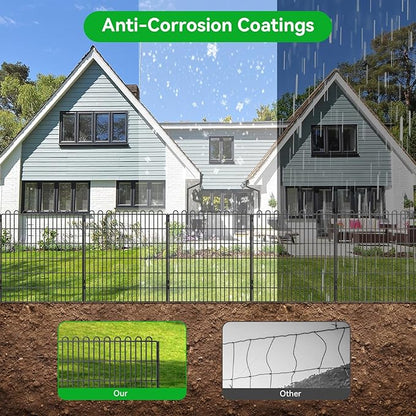Decorative Garden Fence 10 Panels 23.6 ft(L) X 32 in(H) Animal Barrier for Yard, Patio, Garden Borders, No-Dig Outdoor Fencing with Rustproof Metal Panels, Temporary Ground Stakes for Dogs, Rabbit