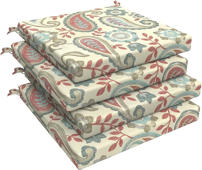 LVTXIII Outdoor Seat Cushions Set of 4 Square Corner Chair Cushions with Ties, Patio Chair Pads for Home Office and Patio Garden Furniture Decoration 19"x19"x2", Paisley Vintage