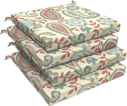LVTXIII Outdoor Seat Cushions Set of 4 Square Corner Chair Cushions with Ties, Patio Chair Pads for Home Office and Patio Garden Furniture Decoration 19"x19"x2", Paisley Vintage
