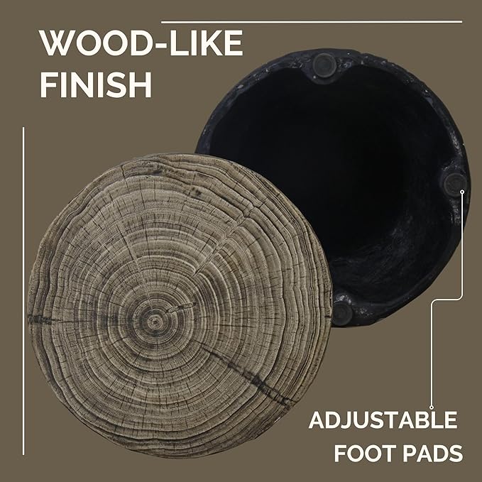 Afterglow Terrafab Material Round Side Table, Natural Wood Look Decorative Garden Stools for Living Room Bedroom Patio Home Decor,Wood Grain Grey