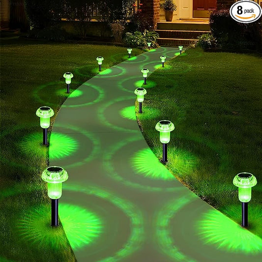 Priddop Solar Lights Outdoor Pathway Waterproof 8 Pack Green LED Green Stake Acrylic Mushroom Decorative Garden Lights for Yard Landscape Patio Outside Decorations