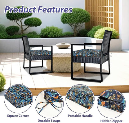Outdoor Chair Cushions Set of 4,Waterproof Outdoor Seat Cushions for Patio Furniture,Patio Chair Cushion with Handle and Ties, Out Door Chair Pads,19" x 19" x 3", Black Nightingale
