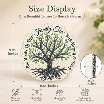 GIGALUMI Garden 10" Stepping Stones Outdoor, Family Tree Grandma Garden Stones, Hand Print Garden Decorations Walkway, Round Tree of Life Decorative Stepping Stone, Gifts for Grandma, Mom, Sister