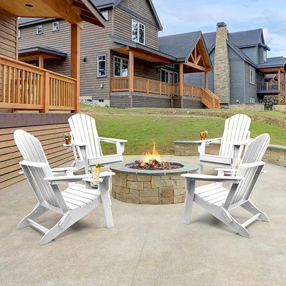 FUNBERRY Folding Adirondack Chair Set of 4, All Weather HDPE Fire Pit Chairs with Cup Holder for Outdoor