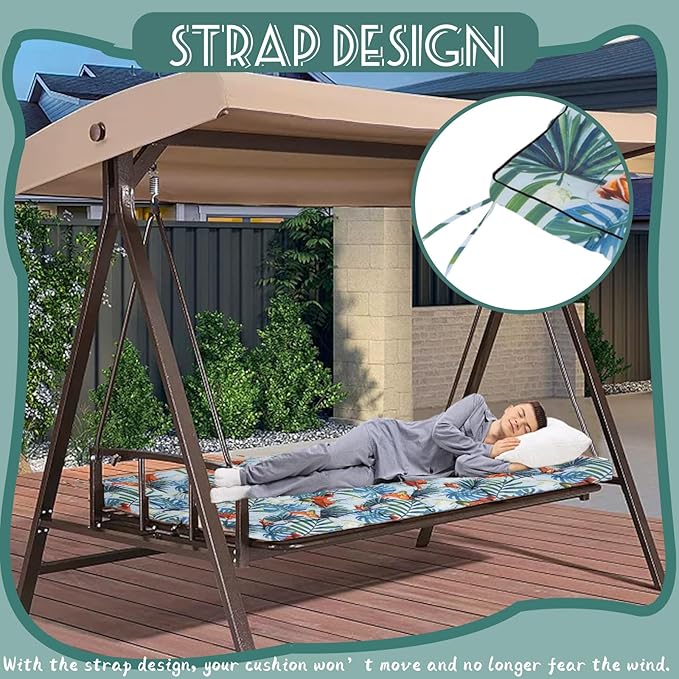 Replacement Cushions for Swing, Swing Cushions 3 Seater Replacement, Waterproof Thicken Washable Pad Cushion for Outdoor Indoor Furniture Swing Patio (Fresh Summer, 40x55 inch)