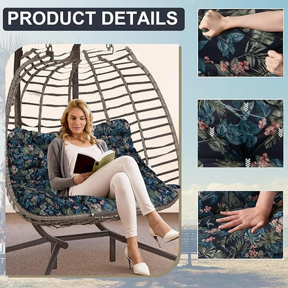 Outdoor Swing Cushions 3 Seater Waterproof, Replacement Bench Cushions for Outdoor Patio Furniture with Backrest, Porch Swing Cushion with Ties for Lawn and Garden (Hummingbird, 40x60in)