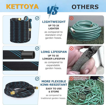 Non-Expanding Garden Hose 25 ft, Kink Free Flexible Water Hose with 10-Pattern Spray Nozzle, Lightweight Hose Pipe, Leak Proof, 3/4" Swivel Connectors, Super Fabric, Portable Storage Strap