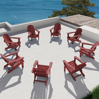 SERWALL Folding Adirondack Chair Set of 6 Weather Resistant for Patio - Red