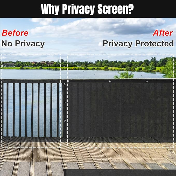 SPORTYOUTH 3ft x 50ft Fence Privacy Screen, Heavy Duty 150 GSM Fencing Mesh Shade Cover Windscreen with Brass Grommets for Outdoor Wall Deck Garden Backyard Porch, Cable Zip Ties Include, Black