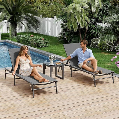 UDPATIO Foldable Patio Lounge Chair Set of 3 No Assembly Outdoor Chaise Lounge with Side Table