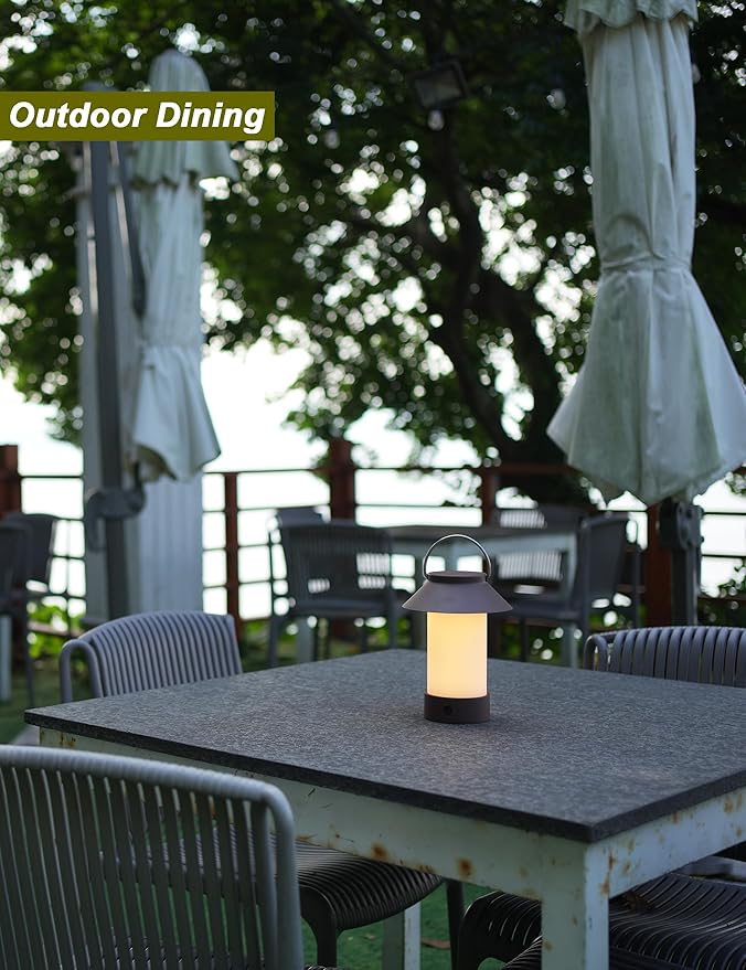 Rechargeable Outdoor Lantern Waterproof, Dimmable Warm White & Flickering Flame Mood Light, Portable Cordless Table Lamp for Patio/Camping/Shower/Emergency Power Outage (Green)