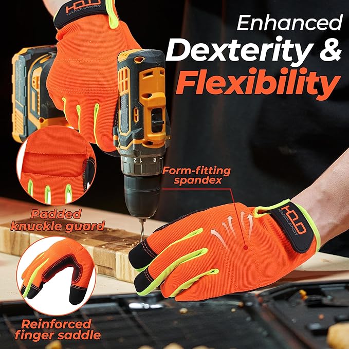 HANDLANDY Work Gloves for Men & Women, Utility Mechanic Working Gloves Touch Screen, Flexible Gardening Gloves for Yard