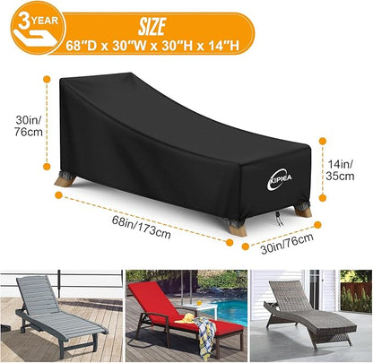 Kipiea Waterproof Patio Lounge Chair Covers for Outdoor Furniture, Heavy Duty Outdoor Chaise Lounge Cover with Anti UV and No Tears, No Fading (68"D x 30"W x 30"H)