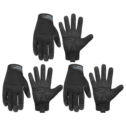 HANDLANDY Grip Work Gloves for Women Men, Safety Utility Yard Working Gloves, Flexible Touch Screen Mechanics Gloves (Black-Grip, Small (Pack of 3))