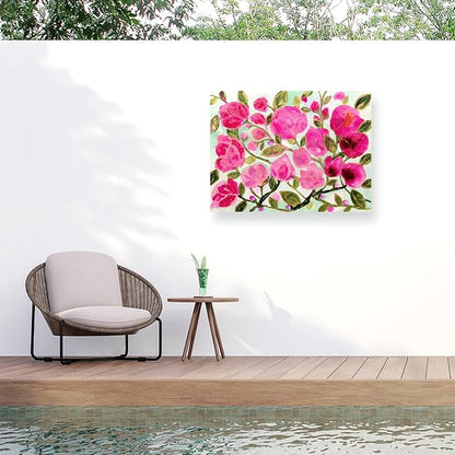 Trademark Fine Art Outdoor Canvas Art - Carrie Schmitt 'Floral Painting 1' Wall Art for Outdoor Spaces, Patios, or Gardens