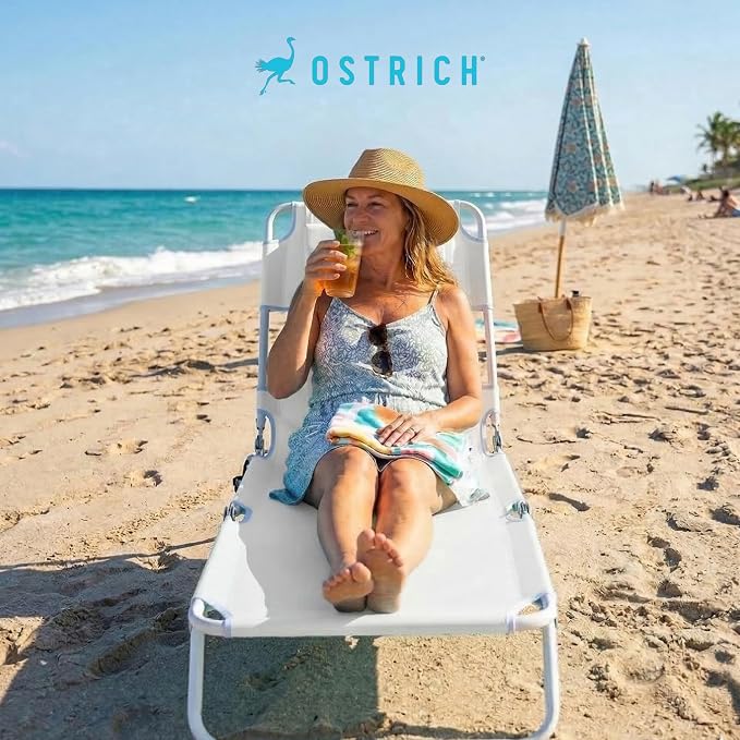 Ostrich 72 by 22 Inch Versatile Chaise Lounge Portable Reclining Lounger, Outdoor Patio, Beach, Lawn, Camping, or Pool Tanning Chair, White