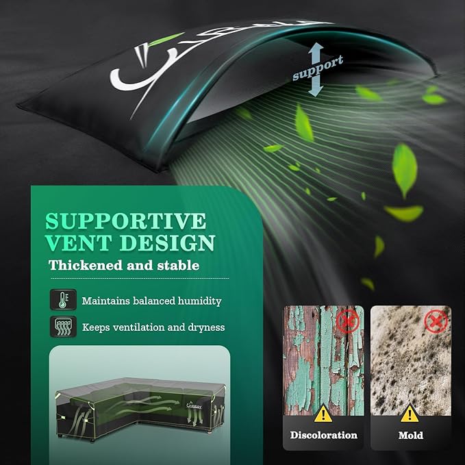 UIRWAY V-Shape Outdoor Sectional Sofa Cover Waterproof with Air Vent, 84.5" L/84.5" L x 33.5" D x 31" H, Heavy Duty Patio Furniture Covers, Outdoor Couch Cover with Reflective Strips