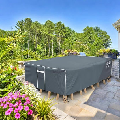 Gasadar Rectangular Outdoor Patio Sectional Furniture Cover Waterproof for General-Purpose Outdoor Dining Tables, Chairs and Sofas, 600D Heavy Duty, 110" L x 84" W x 28" H, Grey
