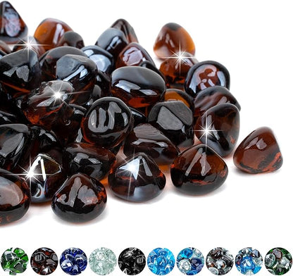 Mr. Fireglass 10 Pounds Diamond Fire Glass, 1 inch High Luster Reflective Fire Pit Glass Rocks for Propane & Natural Gas Fire Pits Fireplace & Lanscape, Amber
