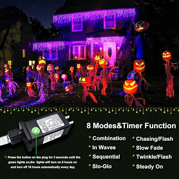 640 LED Icicle Lights for Outside 66ft Purple Christmas Lights Outdoor 8 Modes with 120 Drops Waterproof Christmas Icicle Light Plug in for Indoor House Party Holiday Decorations