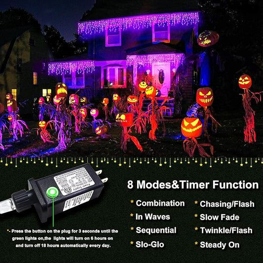 400 LED Icicle Lights for Outside 33ft Purple Christmas Lights Outdoor 8 Modes with 75 Drops Waterproof Christmas Icicle Light Plug in for Indoor House Party Holiday Decorations