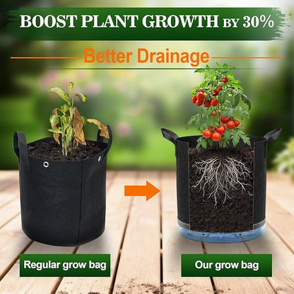5 Pack 7 Gallon Self-Watering Grow Bags, Thick Nonwoven Fabric Pots with Support Rings and Reinforced Handles, Self-Watering Planter with Bottom Reservoir for Tomatoes Peppers Potatoes and Vegetables