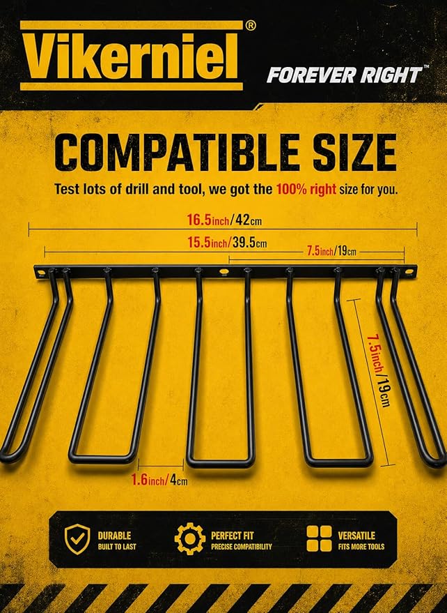 2 Pack Drill Holder, Power Tool Organizer Wall Mount, 80lb Heavy Duty Bearing Capacity Garage Storage, 4 Cordless Metal Shelf, Utility Storage Rack for Dewalt Cordless Tools Father Day Gifts