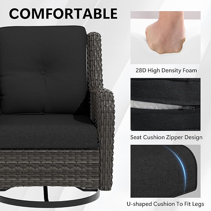 Outdoor Chair Cushions Set for Patio Furniture, 22x25/22x24 Inch, Waterproof & Fade Resistant Patio Chair Cushions, Thick Patio Furniture Cushion for Chair, Sofa, and Couch (Black, 6 Set)