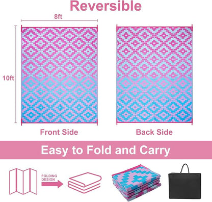 Anidaroel Ombre Camping Rug for Outside RV, 8x10 Waterproof Outdoor Rug for Patio Clearance, Reversible Plastic Straw Outside Area Rug for Camper, Backyard, Picnic(Blue&Purple,8‘x10')