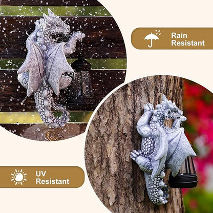 Dragon Tree Hugger Garden Decor - 9.3 Inch Garden Statues Lawn Ornaments for Outside Balcony Yard Whimsical Art Outdoor,Medieval Fantasy Halloween Decor
